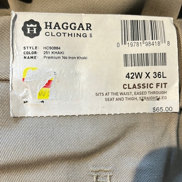 Haggar Pants Khakis Classic Fit Flat Front No Iron Expandable Waist Size 42x36 - Picture 6 of 6